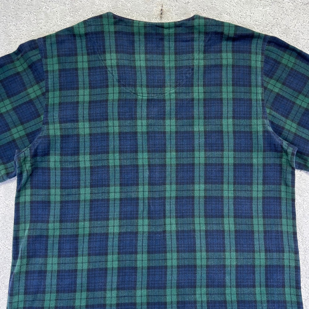 VINTAGE LL Bean Night Shirt Size L Green Blue Plaid Longsleeve Henley Pajama - Picture 12 of 16